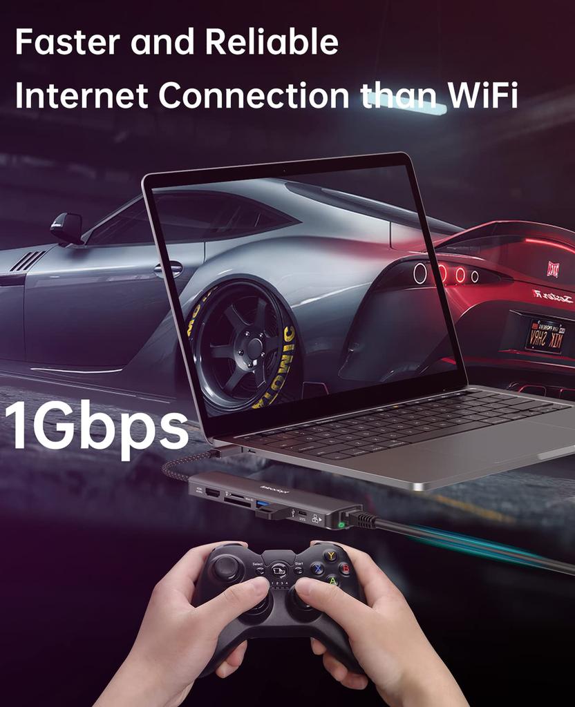 Teleadapt USB C Hub USB Hub HDMI 1Gbps Lan Hub Ethernet 100W PD Charging USB Port Hub SD TF Card Reader Compatible with MacBook MacBook iPad XPS