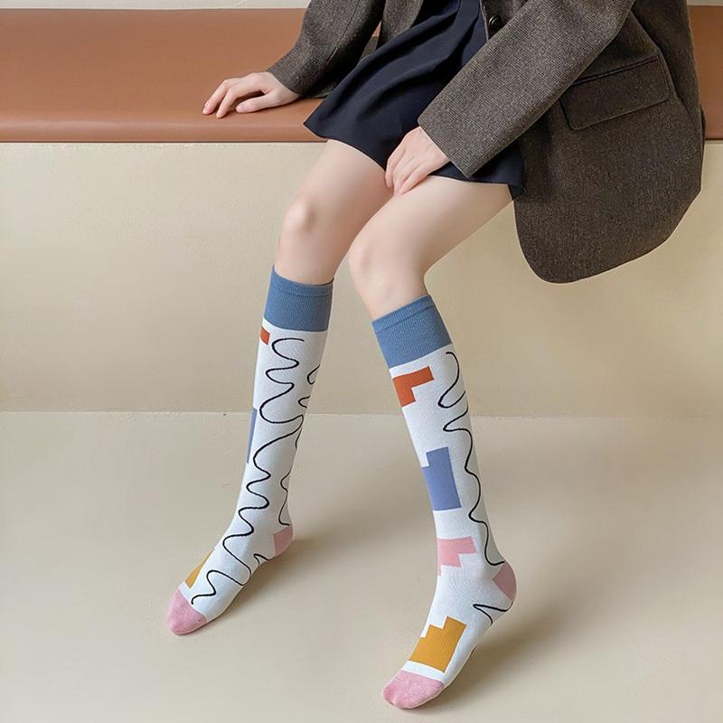 Colorful Spring Pattern ins fashion Diamond plaid Knee socks women Party Queen knee-high stockings Over Knee long ladies girls