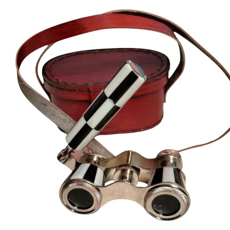 Antique Brass Opera Glasses with Leather Case - Victorian Style