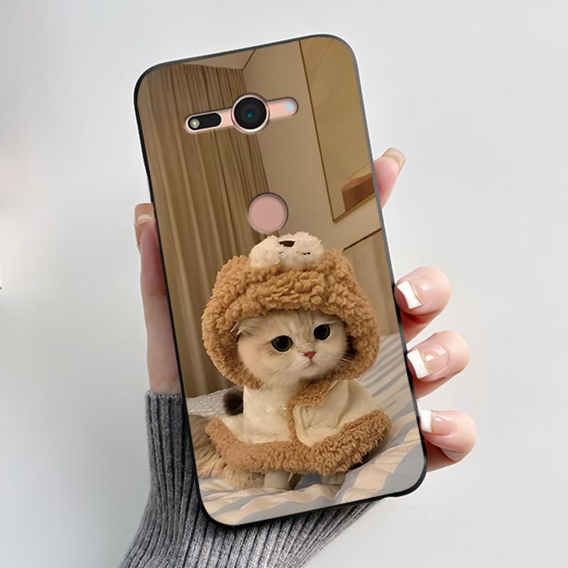 Per Sony Xperia XZ2 Compact H8324 H8314 Custodia Estetica Moda Gatto Carino Cartone Animato Antiurto Nero Silicone Morbido Sottile Cover Posteriore