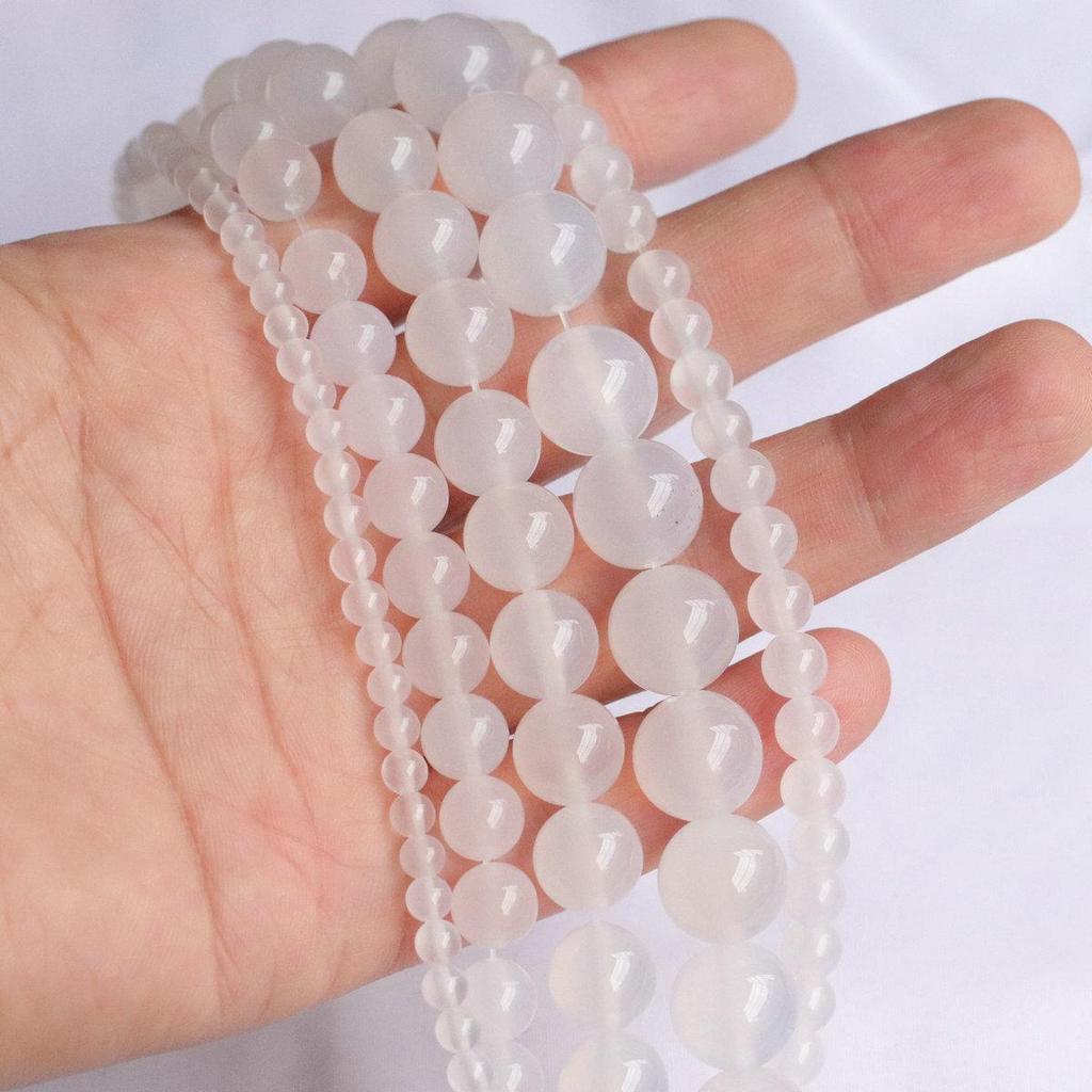 Grade A 4-14mm White & Red Agate Chalcedony Round Beads for Handmade Jewelry DIY