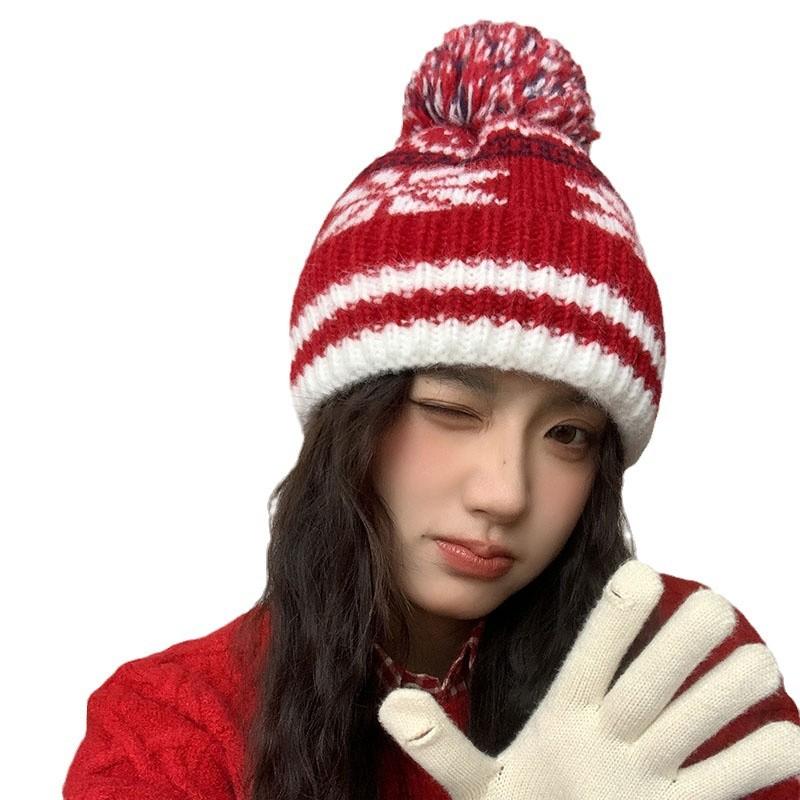 Sladká vánoční bambulka sněhová vločka teplá pletená vlněná čepice sladká a roztomilá nová čepice dámská retro trend