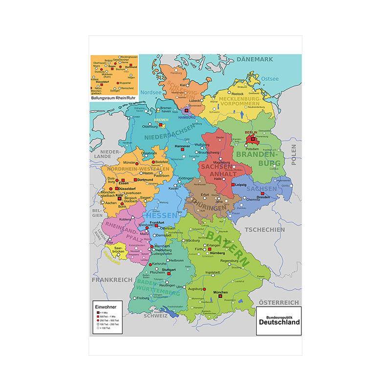 Německá mapa Německa s politickým rozdělením Obrázky Malby Mapa Domácí nástěnná dekorace, Cestovní/Vzdělávací pomůcky