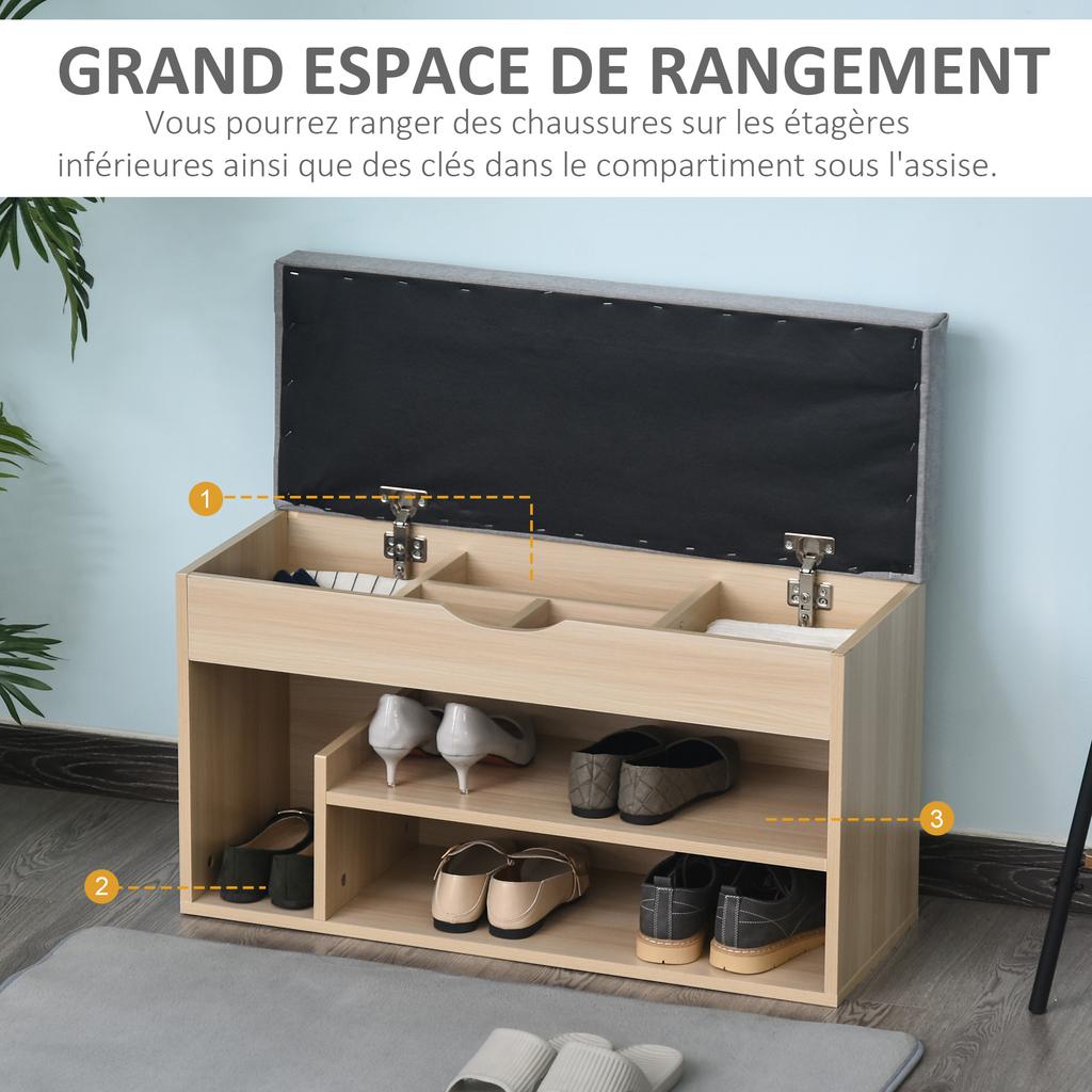 Shoe Cabinet Shoe Bench 2-Level Storage, Niche + Built-in Chest with Cushion Beige Grey