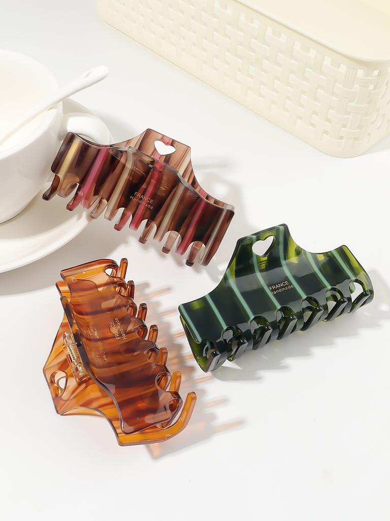 Niche High-end Love Stripe Acetate Grab Clip Female Retro Temperament Back of the Head Coiled Hair Shark Clip Half Tie Hairpin