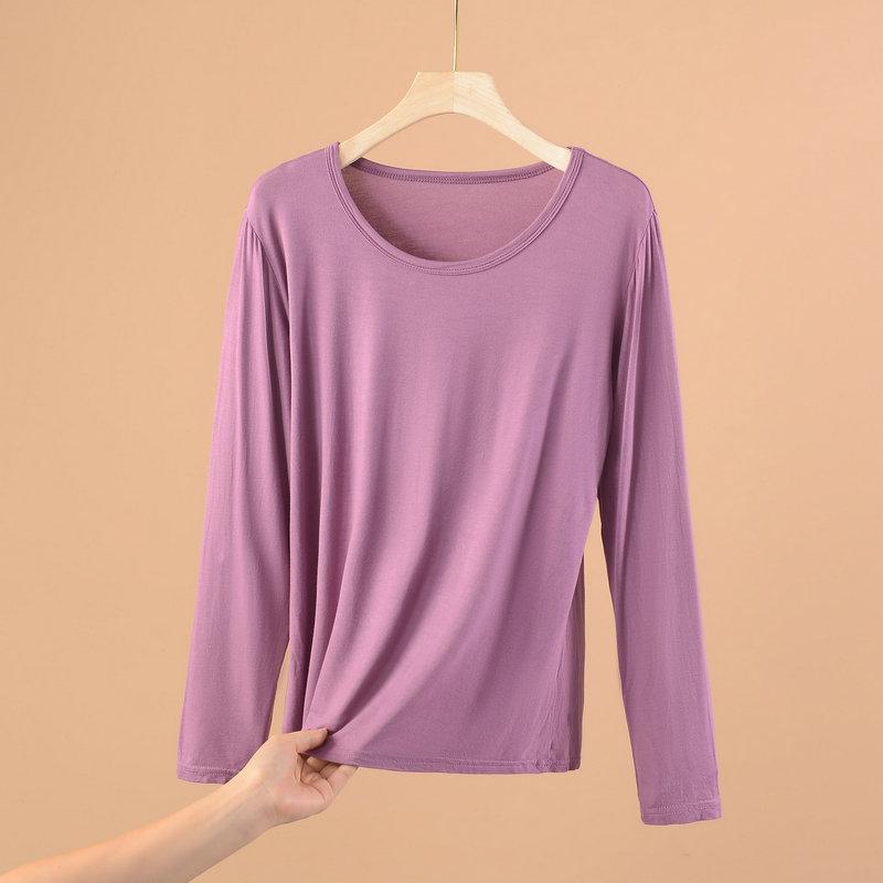Plus Size Modal Long-Sleeve Loose Fit Round Neck T-Shirt for Women