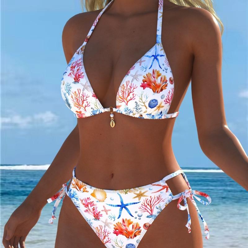2026 Neuer Badeanzug Europäisch und Amerikanisch Sexy High-Waist Dreieckiger Split Badeanzug Träger Dreiteiliger Bedruckter Bikini