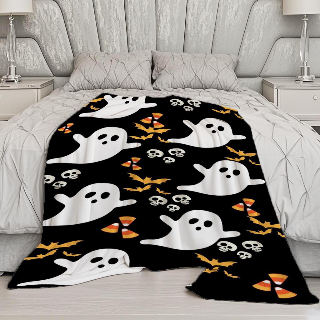 Ghost Halloween Print Microfiber Flannel Cover Blanket Bedroom Living Room Sofa Soft And Comfortable Home Decoration