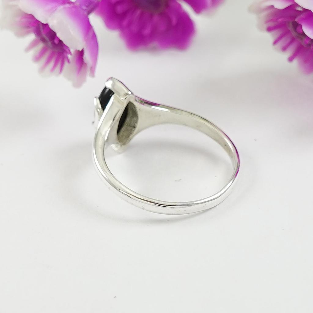 Natural Black Onyx Ring, Minimalist Ring, Handmade 925 Sterling Silver Ring, Marquise Onyx Designer Ring, Gift for Her, December Birthstone
