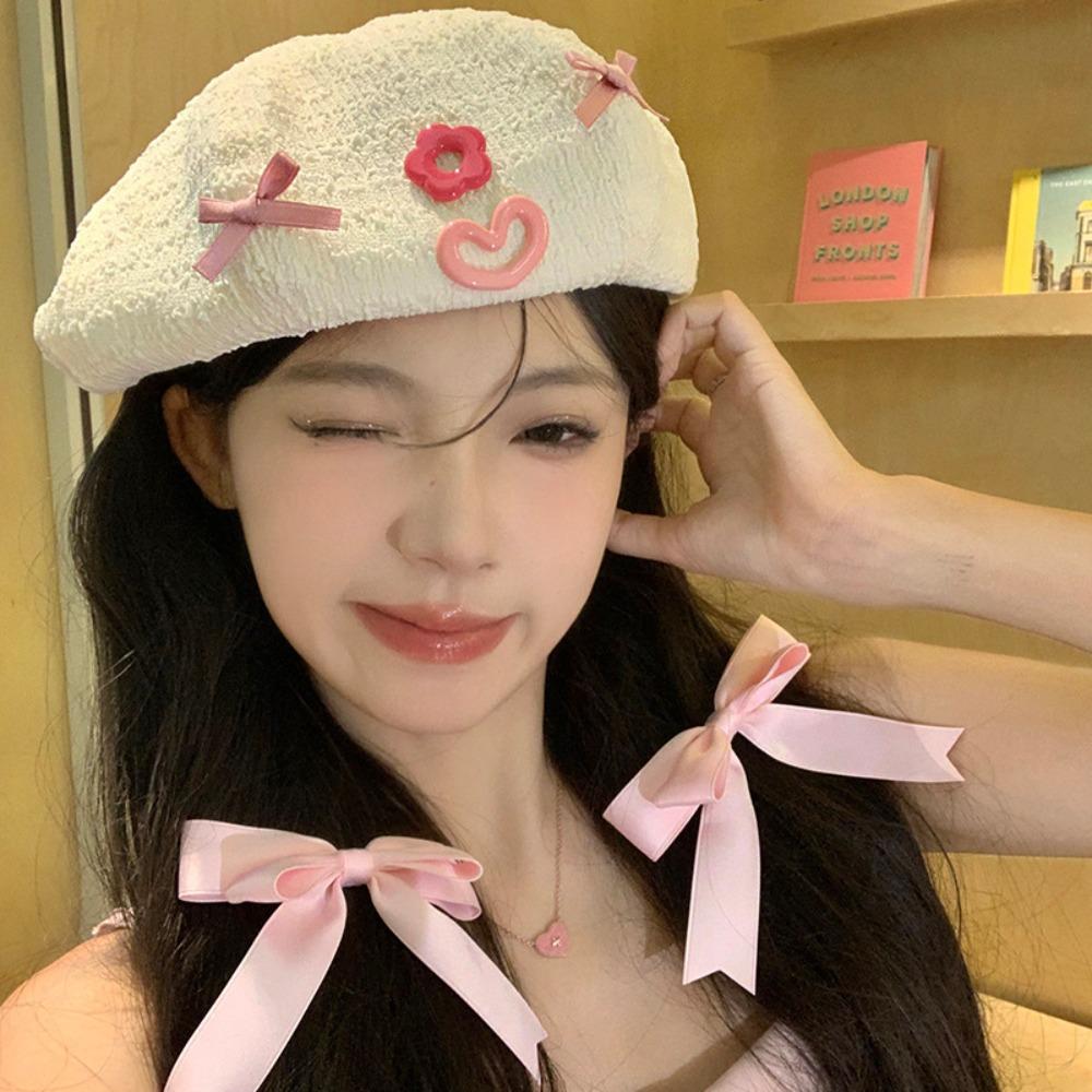 

Korean Style Bow Berets Cap Colorful Painter Hat Casual Pumpkin Hat Daily фіолетовий