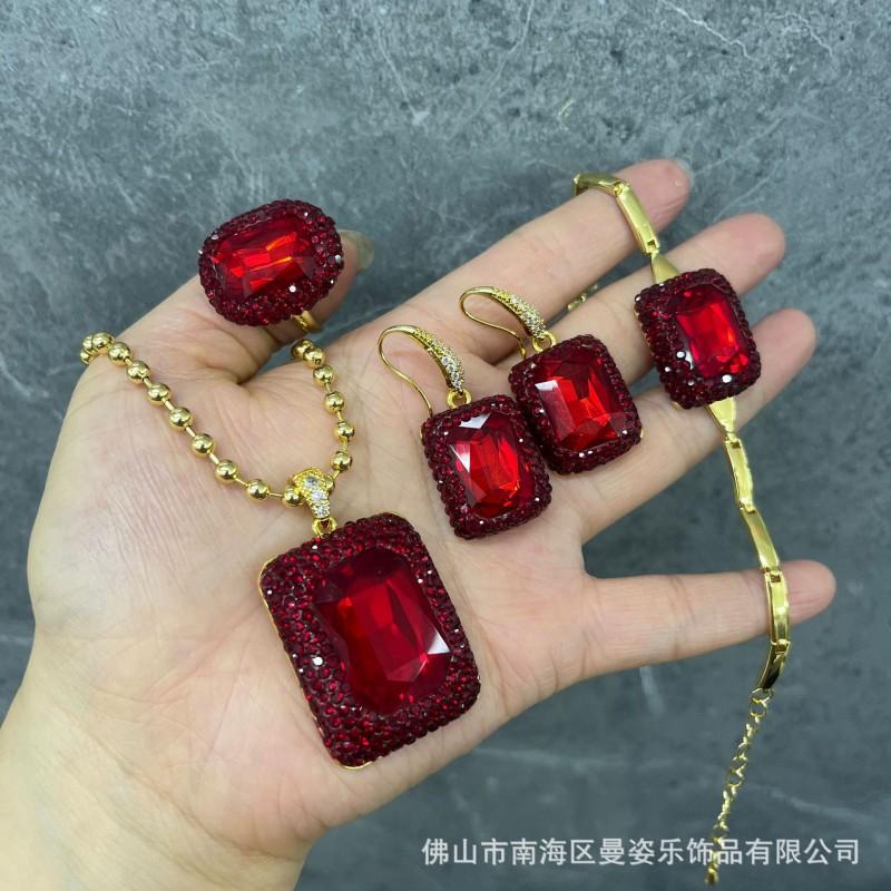 Elegant Crystal Jewelry Set Women Necklace Earrings Ring Bracelet With Geometric Star Moon Cloud Motifs