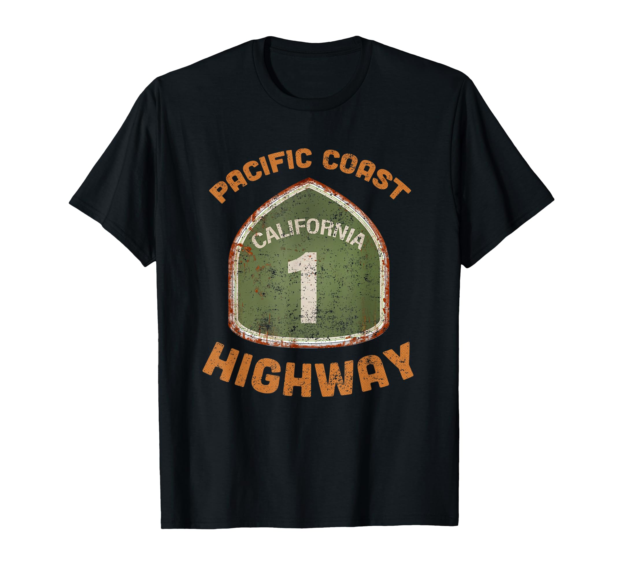Pacific Coast Simple Highway One Road Sign T-shirt, T-shirt чёрный