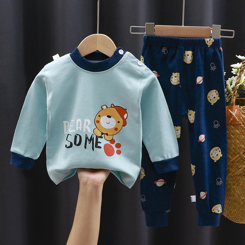 Tegneserie Barn 100% Bomull Undertøyssett Gutter & Jenter Termisk Pyjamas Myk Langermet Topp & Bukser Koselig Hjemmeklær & Nattøy