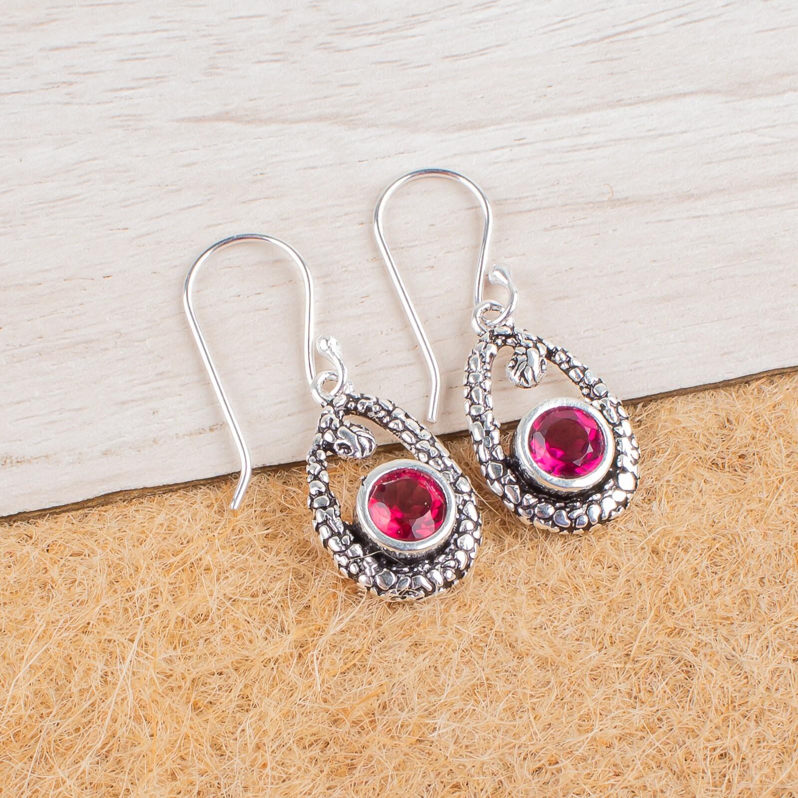 

Pink Rubellite Gemstone 925 Sterling Silver Jewelry Handmade Earrings 1.38 CE-3-1