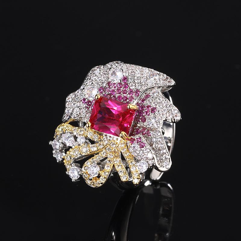 

Осенне-зимний комплект украшений, роскошный, высококачественный, универсальный, из красного циркония, ожерелье, серьги, кольцо, полное бриллиантов, темпераментный, женский