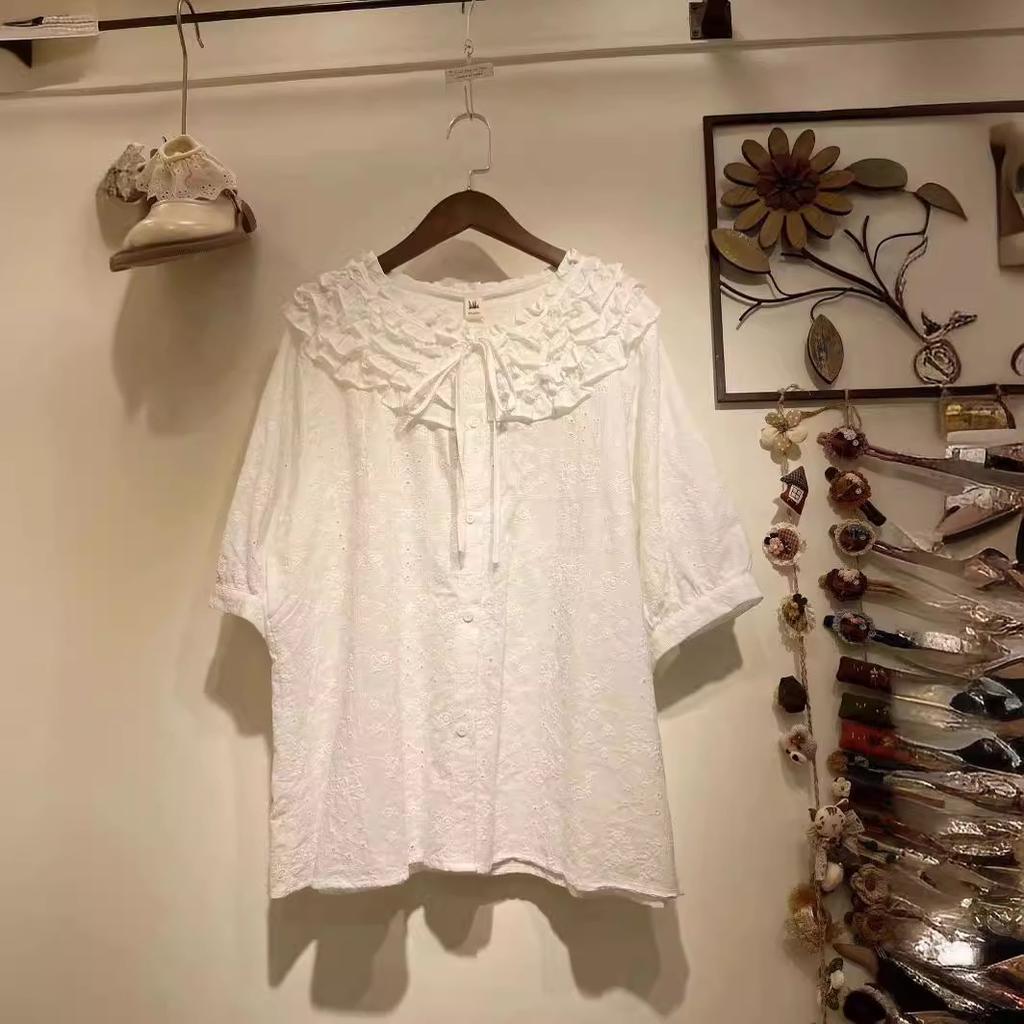 Tree Linli 1116 Summer New Women's Lapel Japanese Cotton Shirt Loose Shirt Versatile Top Literary Style Mori