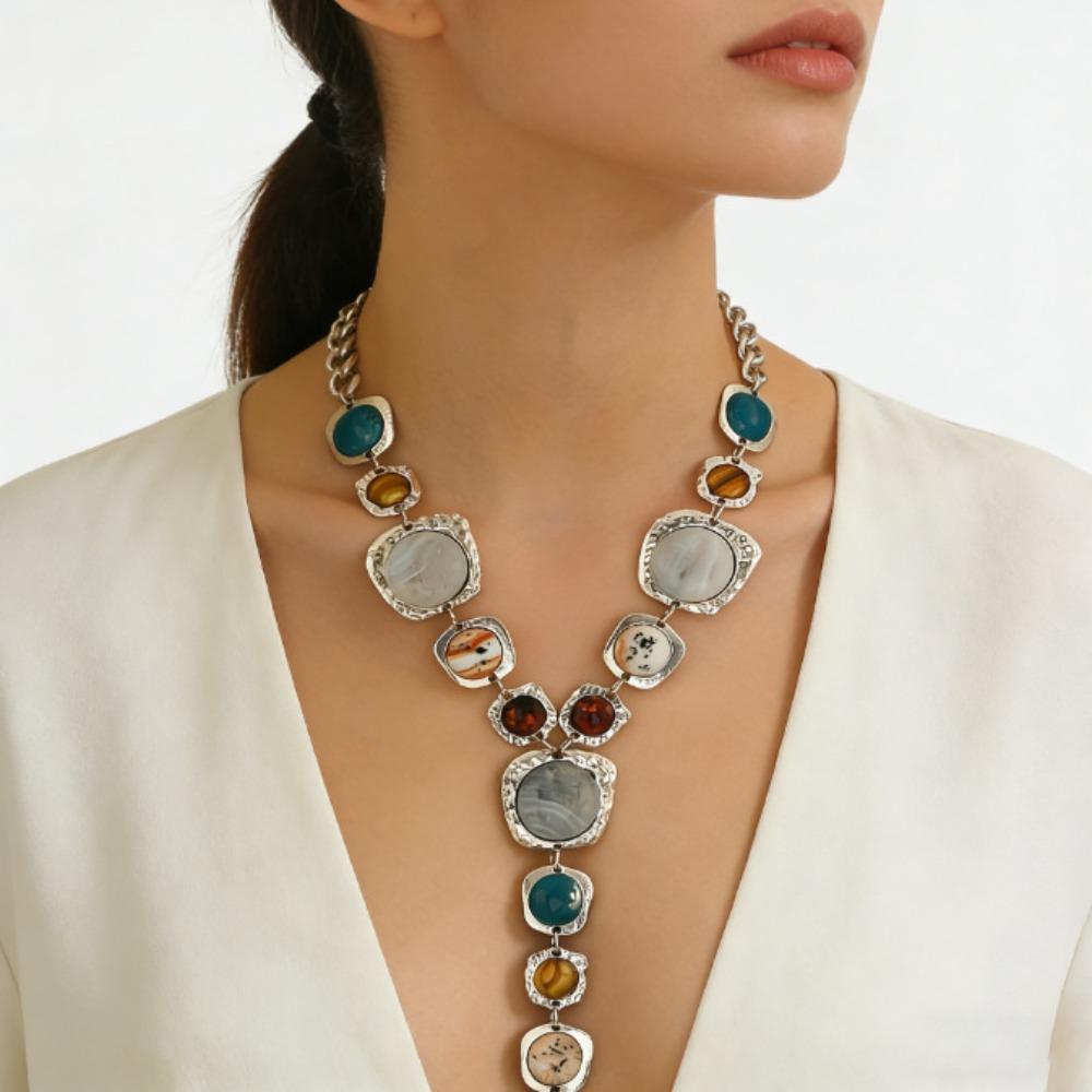 Vintage Geometric Pendant Necklaces Stylish Boho Fashion Sweater Chain Daily Wear серебряный