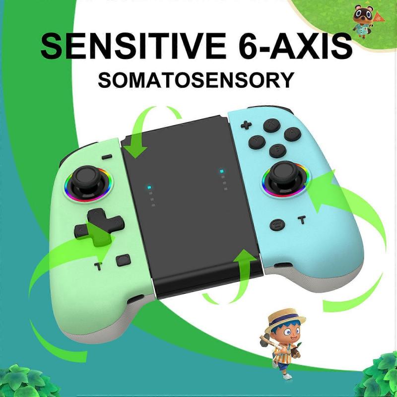 Wireless Joypad Controller L/R For Nintendo Switch / OLED Lite Automatic Wake-up Gamepad Joysticks Con Crossing Six-axis(Green)