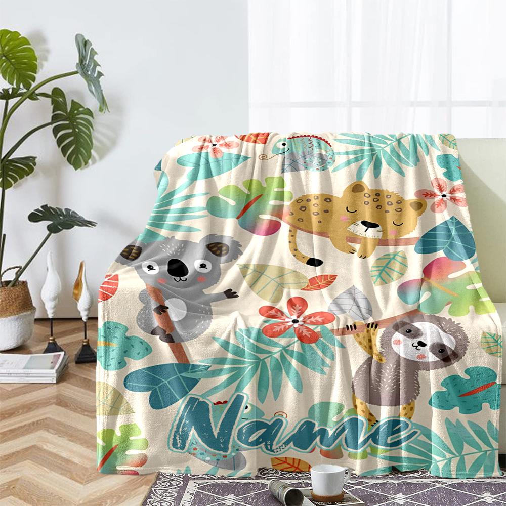 Custom Name Animals Theme Printed Blanket - Perfect for Couch, Bed, Travel & Outdoor Use | Machine Washable, Cozy & Durable.