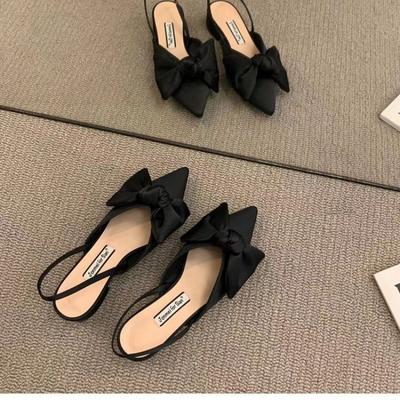 Z2025 Spring New French Low-heeled Bow Bag Head Sandals Fairy Spring and Summer Niche with Skirt List