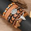 Leather Bracelets for Men Women Handmade Wrap Woven Cuff Bracelets Wooden Beaded Bracelets Vintage Ethnic Tribal Wristbands Bracelet Set Adjustable