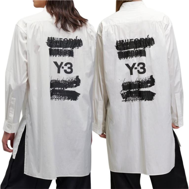Y-3 Solid Color Pointed Collar Single-Breasted Loose Mid-Length Long Sleeve Shirt Unisex shirts White JM3202