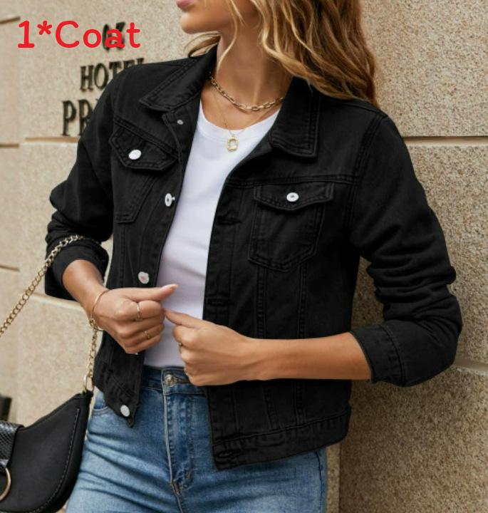 Denim Jacket For Women With Pockets And Turndown Collar Streetwear Summer