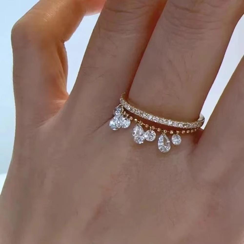 Water Drop Shape Charm Ring Adjustable Stackable Ring New Chain Ring Women