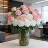 25 Pcs Artificial Rose Flower with Long Stem Real Touch Faux Silk Rose Bouquet for Wedding Party Table Centerpieces Festival Decoration