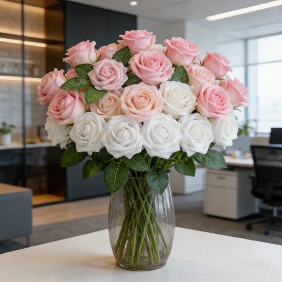 25 Pcs Artificial Rose Flower with Long Stem Real Touch Faux Silk Rose Bouquet for Wedding Party Table Centerpieces Festival Decoration
