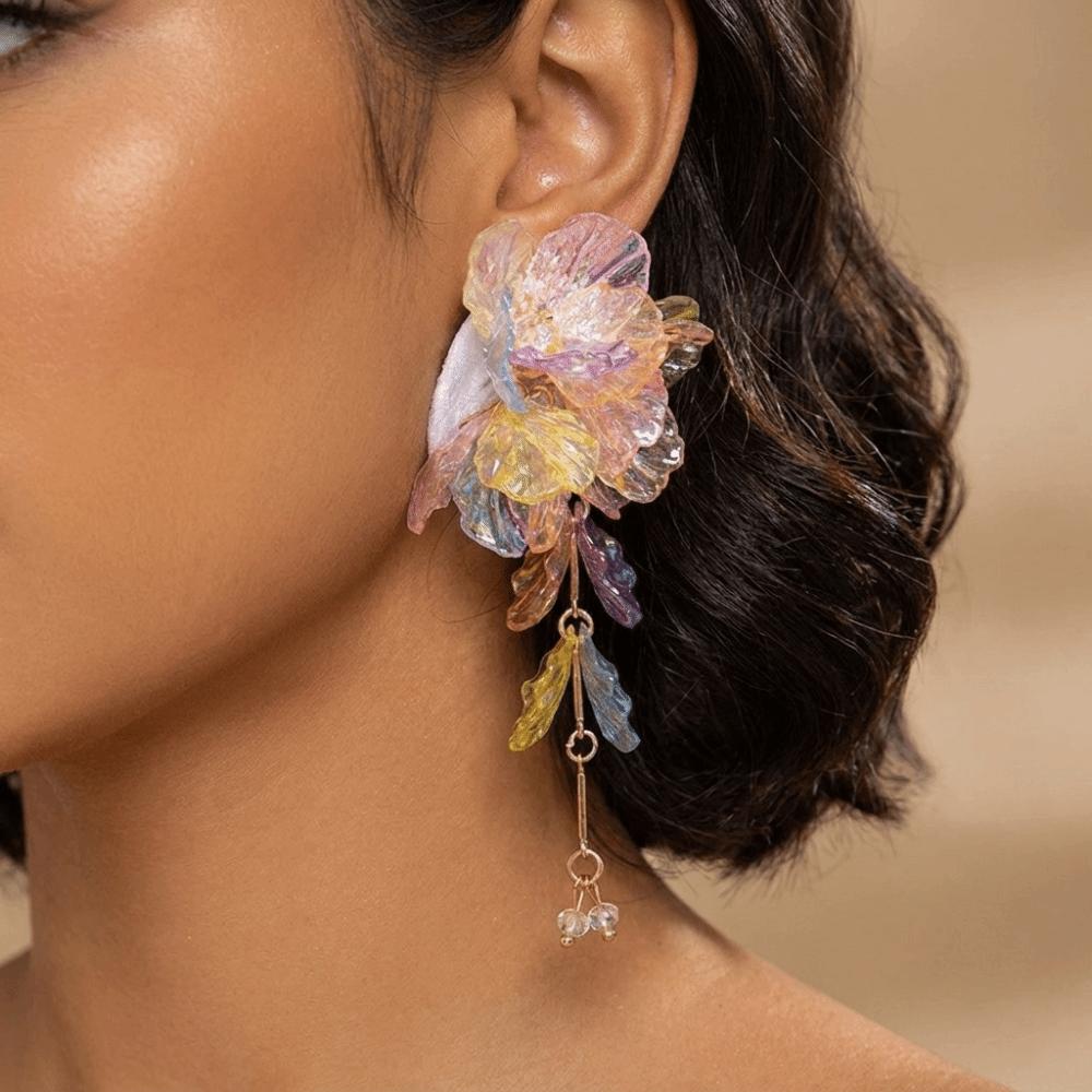 Iridescent Tassel Drop Earrings Transparent Petal Statement Earrings  Seaside Beach