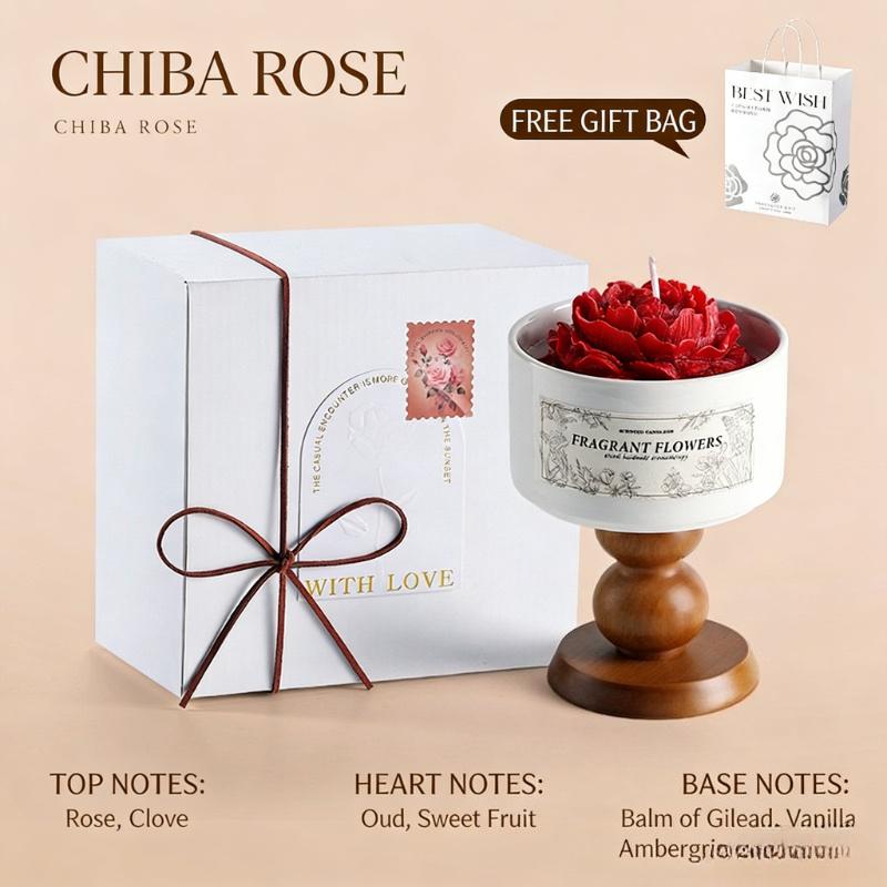 Camellia Scented Candle Handmade Soy Wax Flower Candle Aroma Candle for Bedroom Decor Valentine s Day Romantic Gift for Women 1pcs ярко-розовый