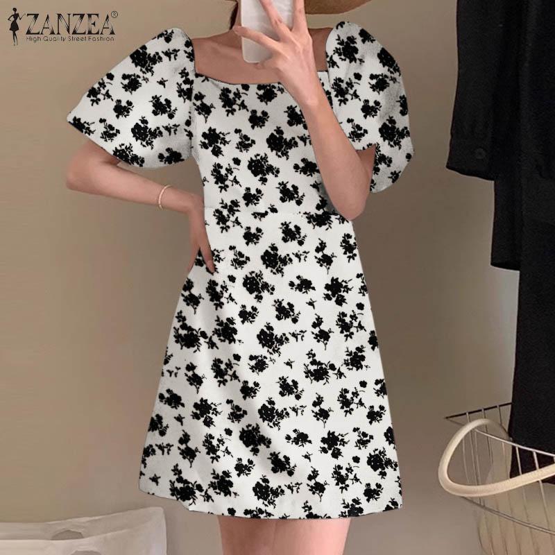 

ZANZEA Женское повседневное летнее платье с богемным цветочным принтом и пышными рукавами
