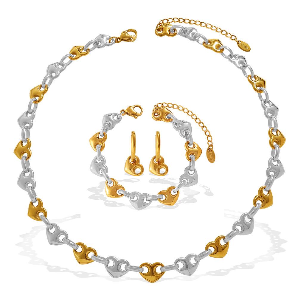 Simple Temperament Hollow Love Earrings Bracelet Necklace Light Luxury High-End Set