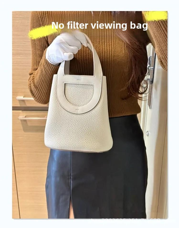 Soft Genuine Cow Leather Pig Nose Vegetable Basket Water Bucket Handbag Women's 2023 New Spring Season Single Shoulder Loop Bag