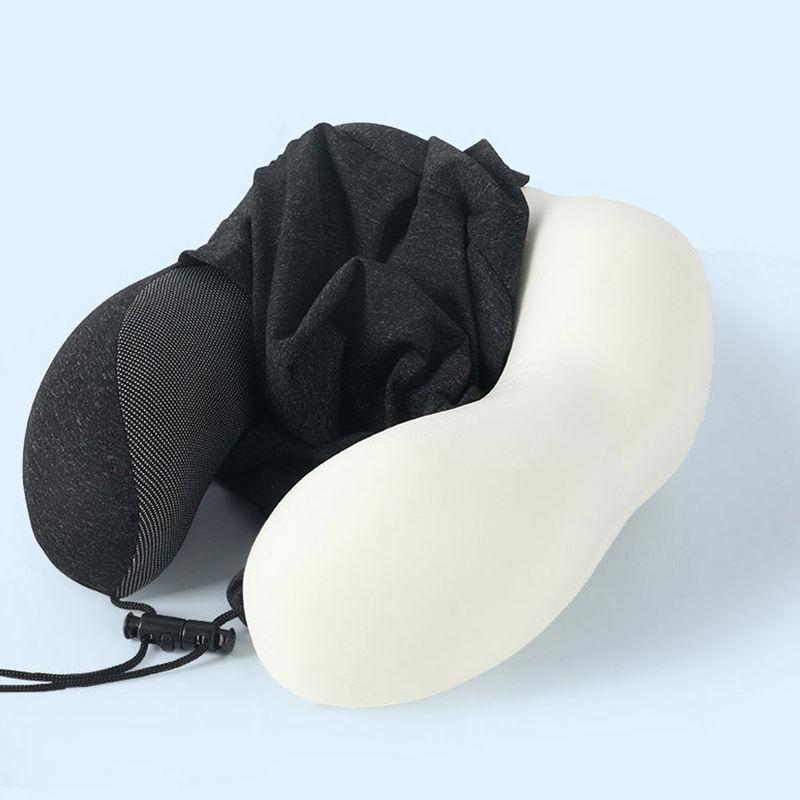 Memory foam-supported foldable travel neck pillow with stress-relieving U-shaped super soft contour hooded travel wrap pillow
