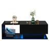 Hochglanz Schwarzer Couchtisch 100x50x32cm, mit Glasplatte und Schubladen, Kratzfest, mit 1 Schublade, LED-Licht, Modern