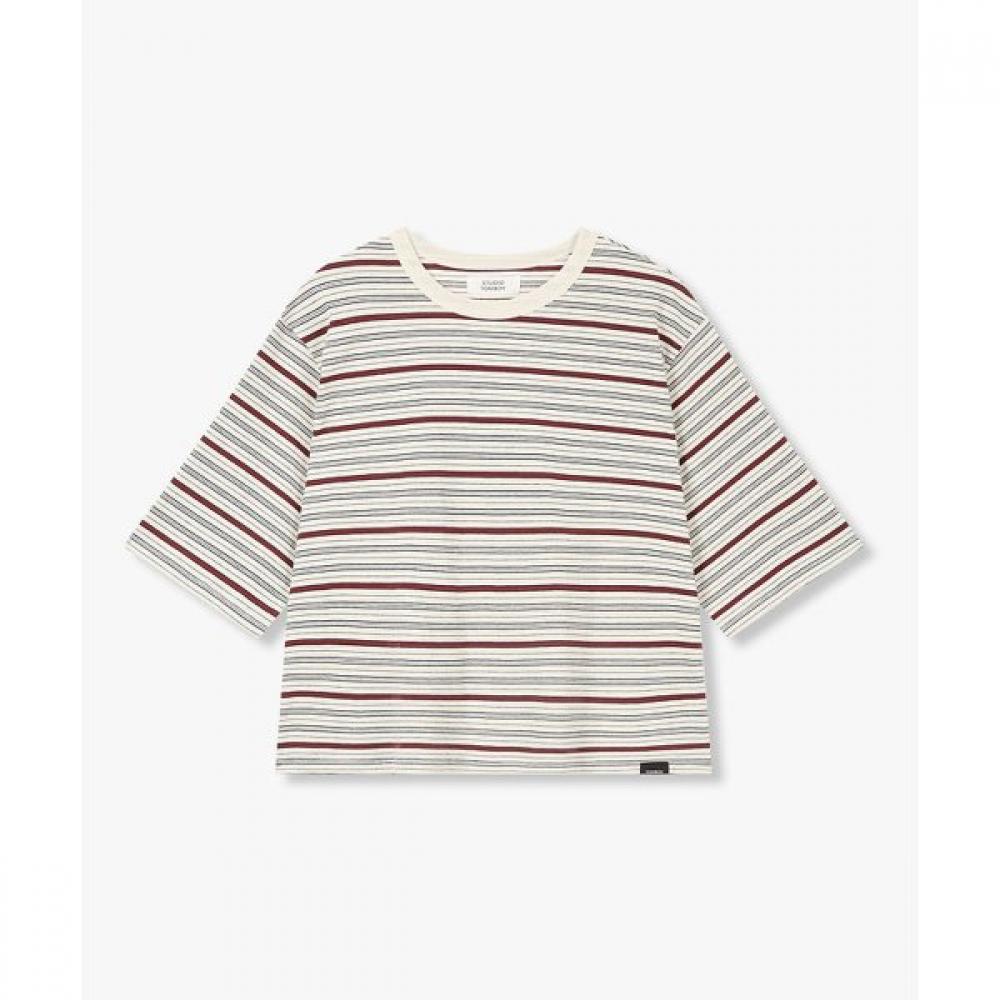 STudio Tomboy MulTi STripe Crop ShorT Sleeve T shirT 9176222991 Ivory/OS