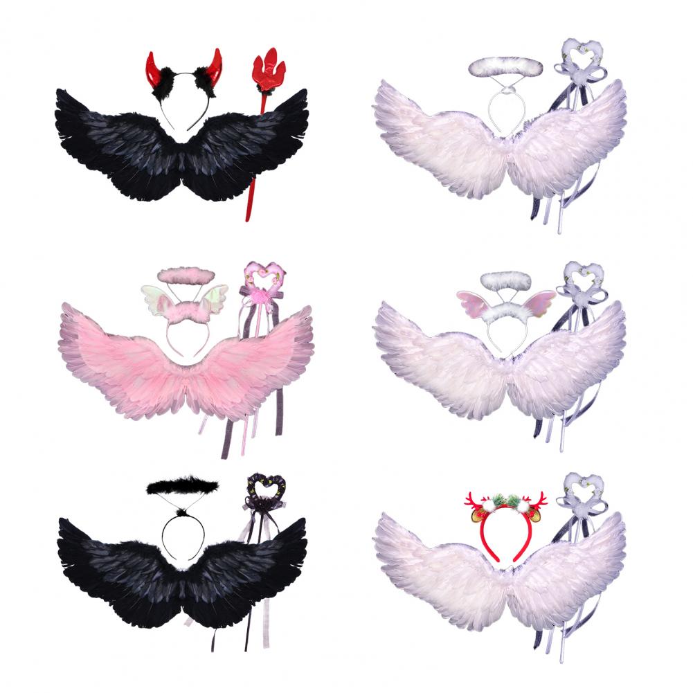 Cosplay Angel Wing Kids Angel Wings Set Angel Wings with Headband and Fairy Wand Faux Feather Cosplay Wings Halloween Cosplay