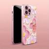 Artistic Pink Floral Pattern Metallic Paint Glass Hard Phone Case For iPhone 17 16 15 14 13 12 11 Pro Max Plus 17 Air 16E Cover