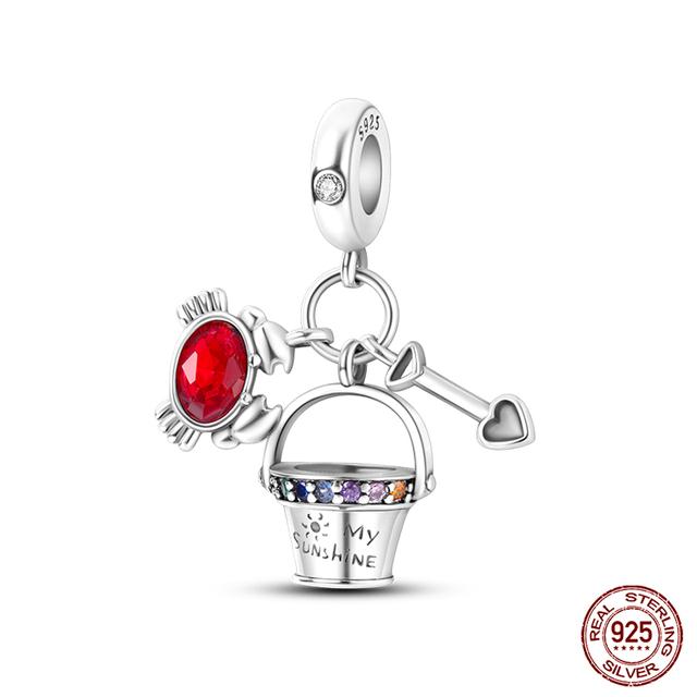 New 925 Sterling Silver Red Color Series Heart Shape Charms Beads Lucky Jewelry Gifts