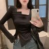 Irregular T Shirt for Women Spring Slim Crop Top Korean Style Long Sleeve Tees Y2k Solid Ladies Tshirts Femme Clothing 2024 New