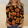 Women's Fashion Casual Three-quarter Sleeve Halloween Printed Round Neck Top