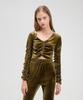 Fake Mama Hotfix Moon Logo Velvet V-Neck Top [Olive]