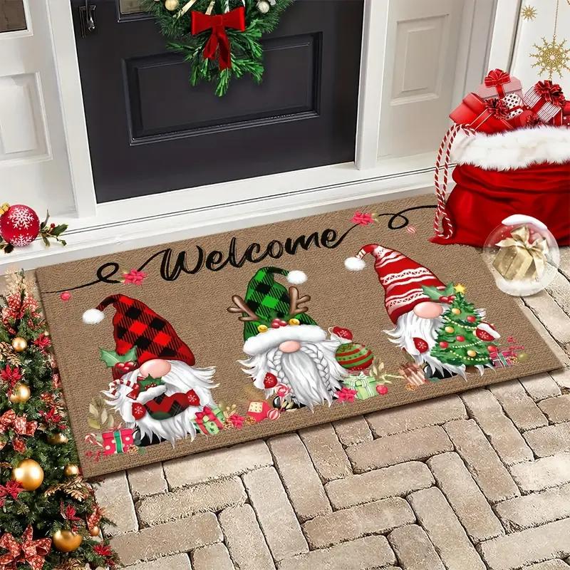 Christmas Gnome Welcome Doormat, Durable Non-Slip, Indoor/Outdoor Mat, Entrance Hallway Rug For Winter Home Decor