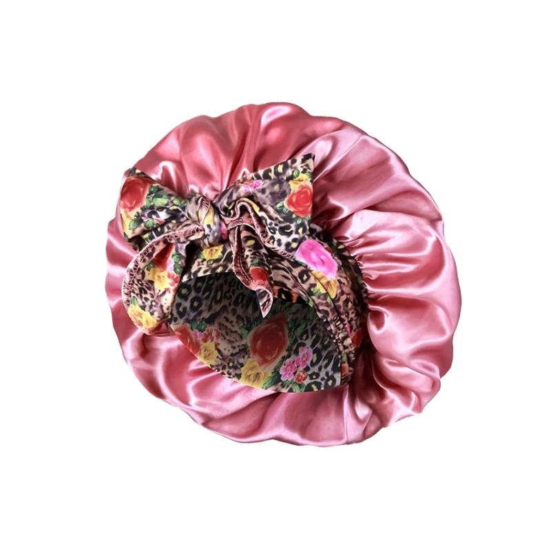 

Satin Women s Enlarged Sleeping Hat Breathable and Environmentally Friendly Can Be Fixed and Adjusted with Elastic Shower Cap 1PCS червоний