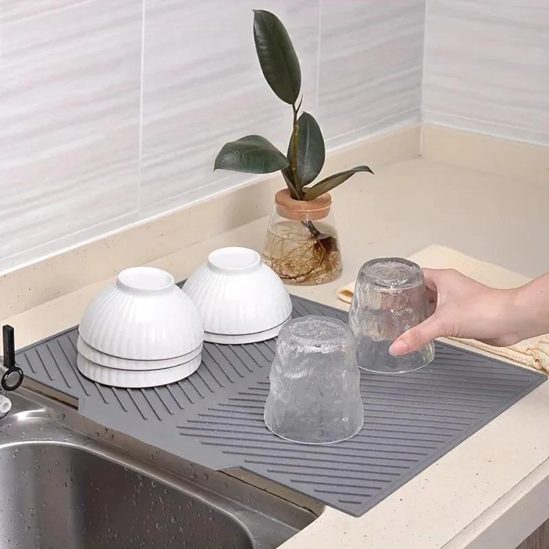 Silicone Wave Drying Mat Non Slip Dish Drainer Pad Heat Resistant Foldable Kitchen Table Placemat for Countertop Insulation
