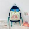 Block Drawstring Color Front Bag Children Lightweight Cotton Leisure Backpack