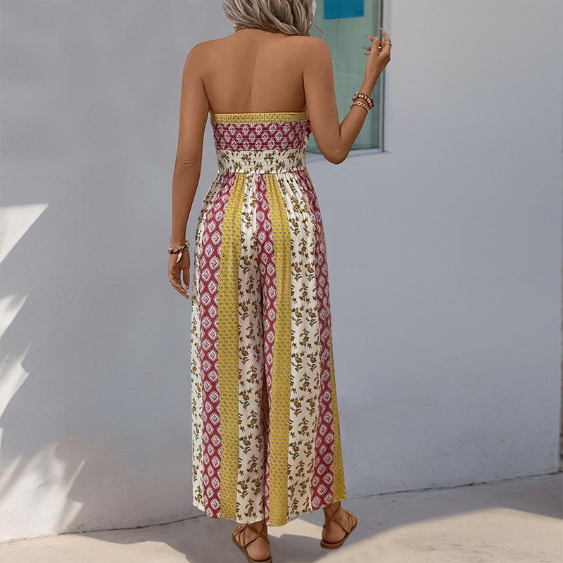 Women's Fashion Casual Summer Spring Colour Block Print Sleeveless High Waist Trousers Jumpsuits & Rompers
