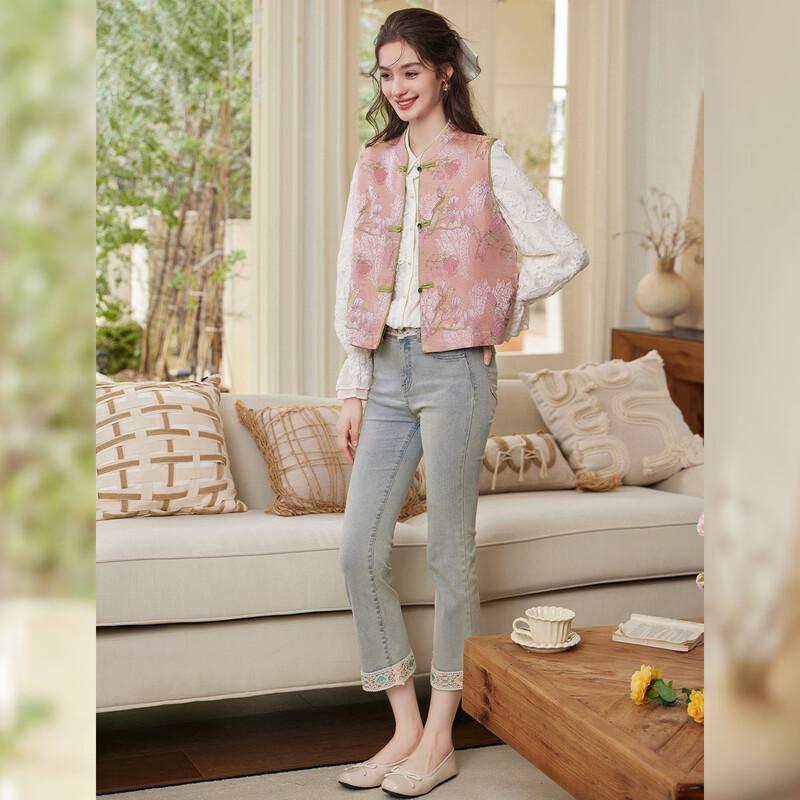 Women's Stand-up Collar Chinese Style Jacquard Vest